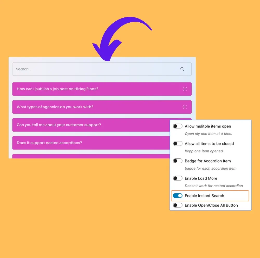 Instant Search accordion Instant Search